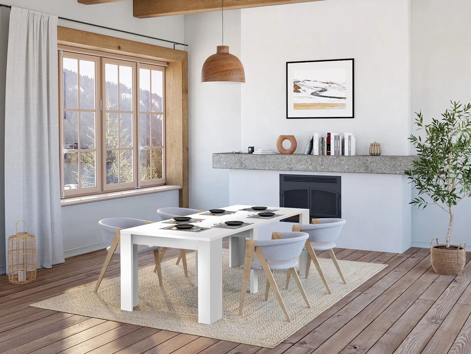 Consola*Vente-unique Mesa de consola extensível para 10 pessoas - 4 extensões - Cor: Branca - ONEGA Branco