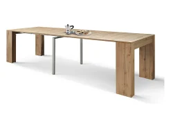 Consola| Mesa de consola extensível em madeira, acabamento em carvalho rústico 90×45-90×300 cm - LERICI Castanho