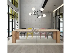 Consola| Mesa de consola extensível em madeira, acabamento em carvalho rústico 90×45-90×300 cm - LERICI Castanho