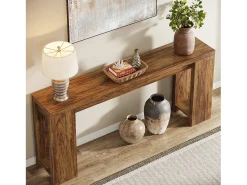 Consola*Tribesigns Mesa de Consola Extra Longa de 160cm, Mesa de Sofá de Madeira no Estilo Rural para Atrás do Sofá Castanho
