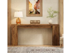 Consola*Tribesigns Mesa de Consola Extra Longa de 160cm, Mesa de Sofá de Madeira no Estilo Rural para Atrás do Sofá Castanho