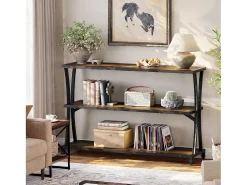 Best Tribesigns Mesa de Consola Industrial de 3 Camadas, Mesa de Sofá Rustica para Entrada Estreita com Prateleiras de Armazenamento Castanho