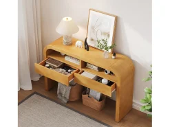 Consola|Merax Mesa de consola moderna para hall de entrada - 120 x 35,5 x 76,5 cm - com 2 gavetas + prateleira - MDF - cor natural Natural claro