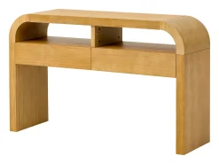 Consola|Merax Mesa de consola moderna para hall de entrada - 120 x 35,5 x 76,5 cm - com 2 gavetas + prateleira - MDF - cor natural Natural claro