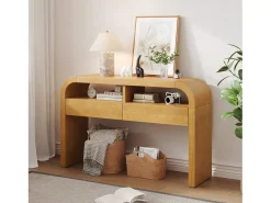 Consola|Merax Mesa de consola moderna para hall de entrada - 120 x 35,5 x 76,5 cm - com 2 gavetas + prateleira - MDF - cor natural Natural claro