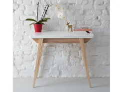 Consola* Mesa de consola pequena extensível 45x90cm Envelope Castanho | Pés em madeira de freixo Bege
