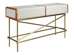 Consola*Angel Cerda Mesa de consola retangular, tecido, nogueira e aço polido dourado 3271 Cinzento