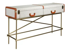 Consola*Angel Cerda Mesa de consola retangular, tecido, nogueira e aço polido dourado 3271 Cinzento
