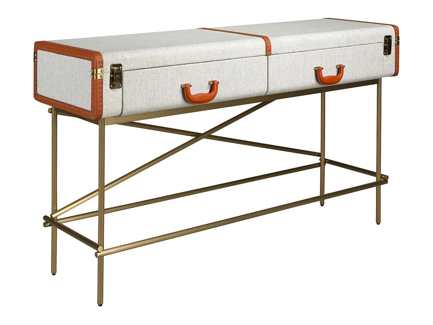 Consola*Angel Cerda Mesa de consola retangular, tecido, nogueira e aço polido dourado 3271 Cinzento