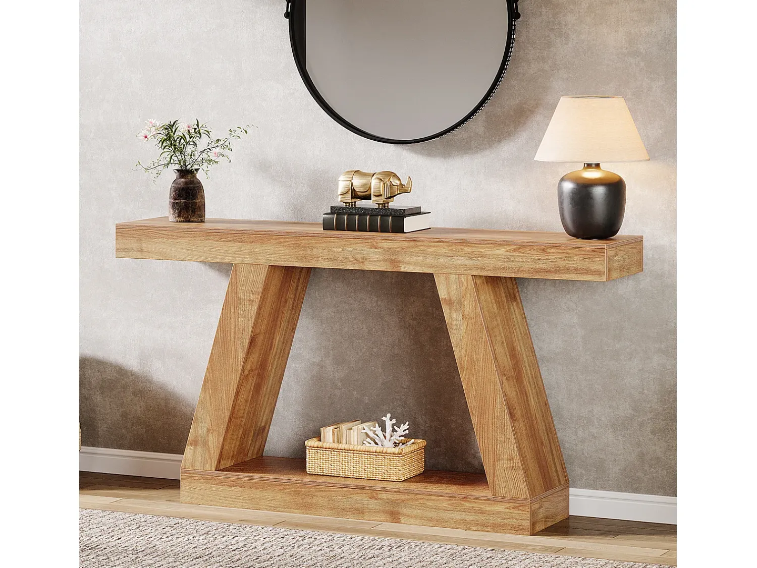 Tribesigns Mesa de Consola Rural, Mesa de Sofá Rustica de 140cm com Armazenamento, Marrom Natural^ Consola