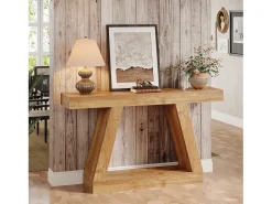 Tribesigns Mesa de Consola Rural, Mesa de Sofá Rustica de 140cm com Armazenamento, Marrom Natural^ Consola