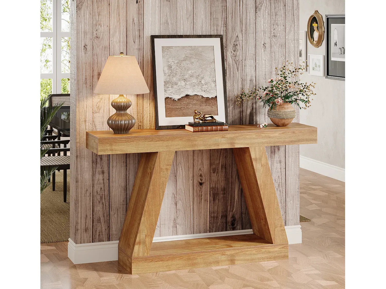Tribesigns Mesa de Consola Rural, Mesa de Sofá Rustica de 140cm com Armazenamento, Marrom Natural^ Consola