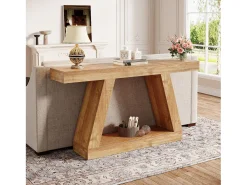 Tribesigns Mesa de Consola Rural, Mesa de Sofá Rustica de 140cm com Armazenamento, Marrom Natural^ Consola