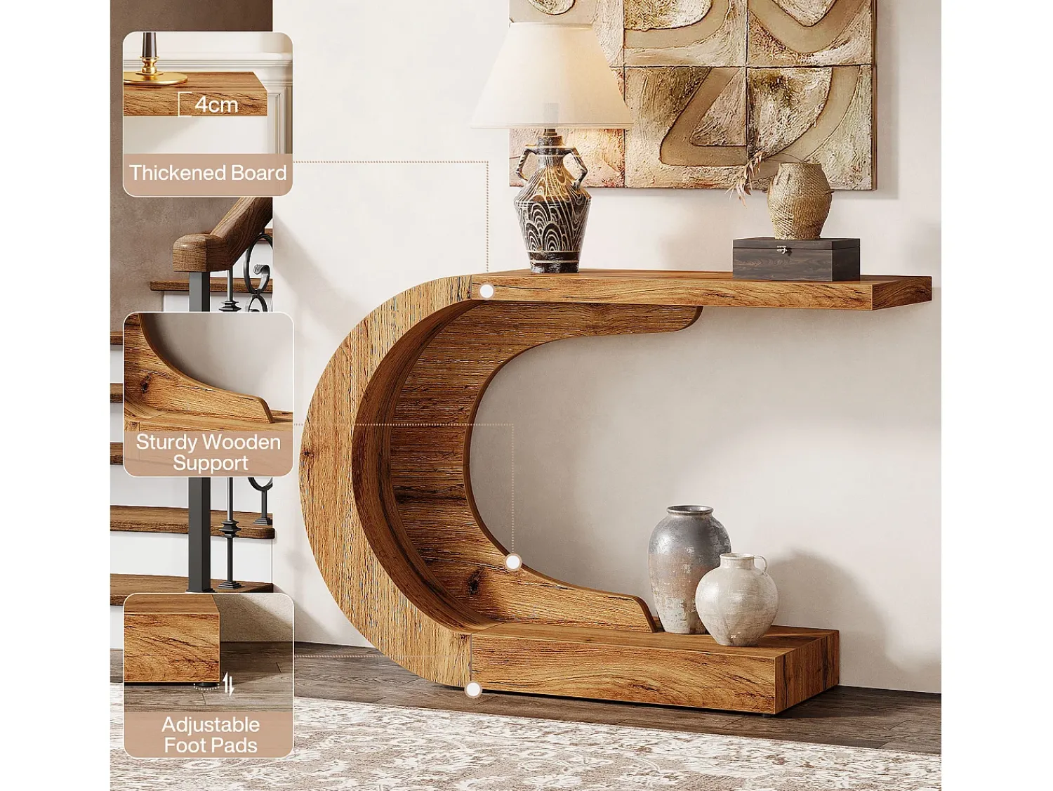 Sale Tribesigns Mesa de Consola Rural para Entrada, Mesa de Sofá Rustica em Forma de C Única Atrás do Sofá Laranja claro