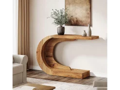 Sale Tribesigns Mesa de Consola Rural para Entrada, Mesa de Sofá Rustica em Forma de C Única Atrás do Sofá Laranja claro