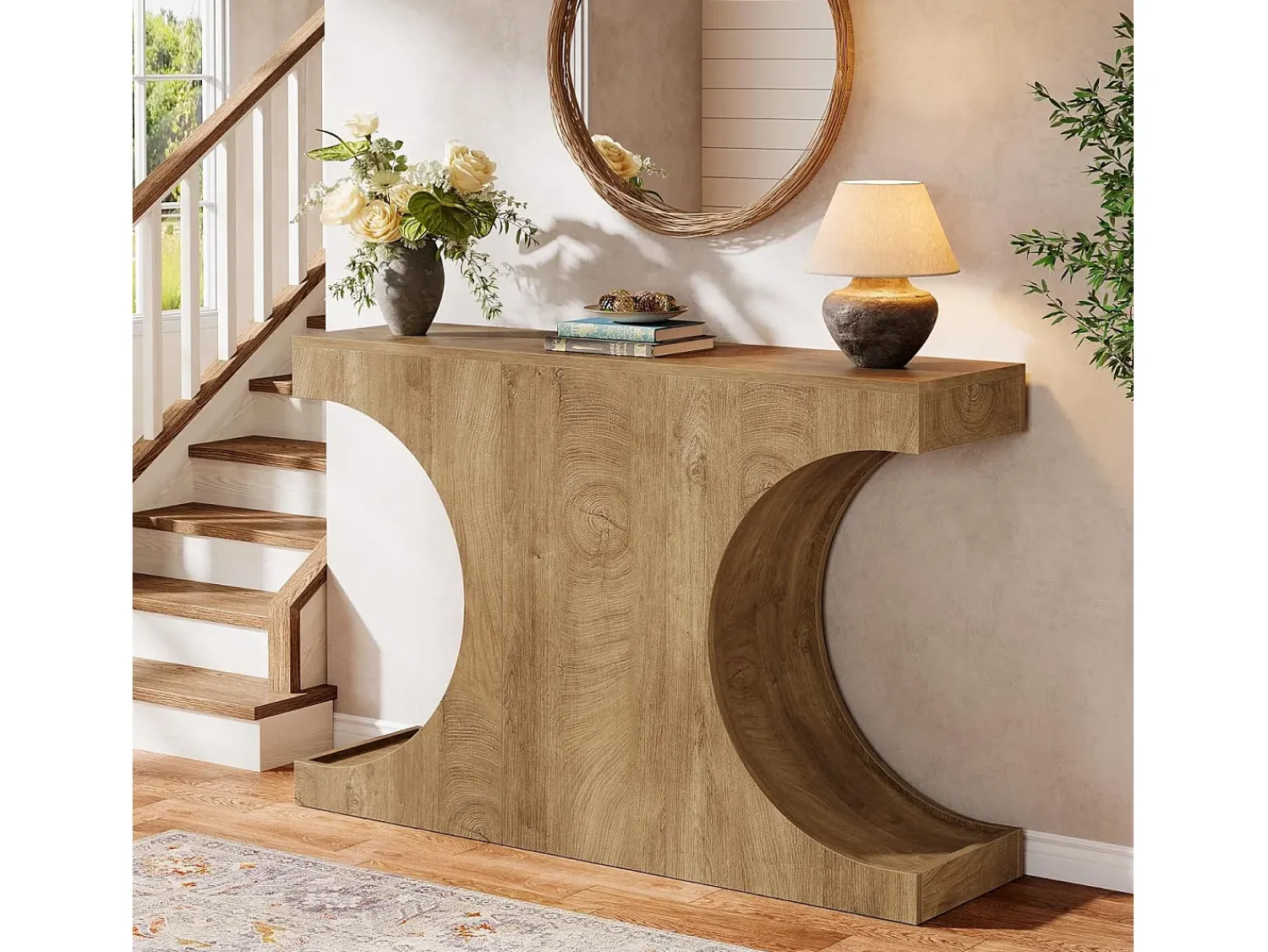 Consola*Tribesigns Mesa de Consola Rustica, Mesa de Sofá Rustica de 105cm com Pernas em Forma de C Castanho