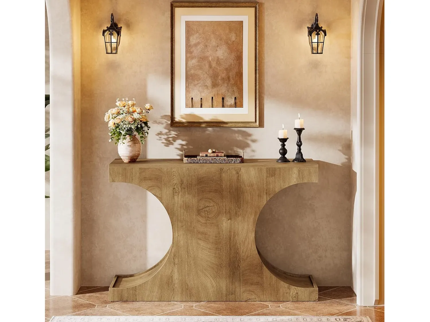 Consola*Tribesigns Mesa de Consola Rustica, Mesa de Sofá Rustica de 105cm com Pernas em Forma de C Castanho