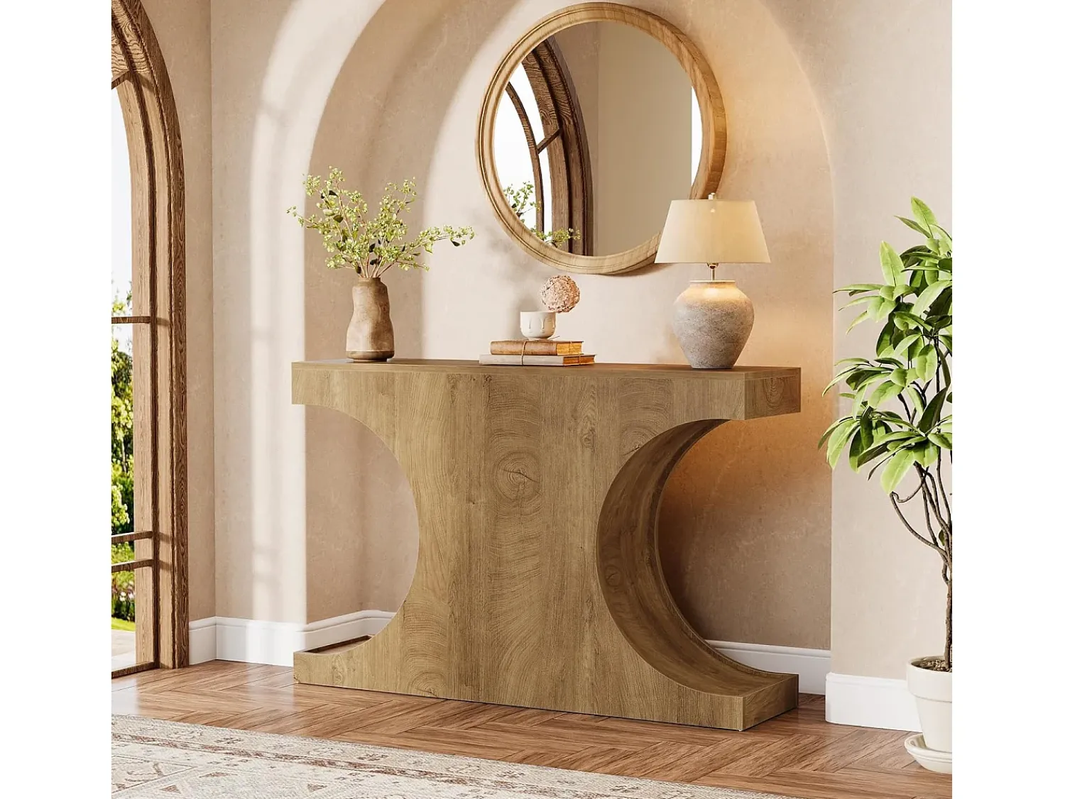 Consola*Tribesigns Mesa de Consola Rustica, Mesa de Sofá Rustica de 105cm com Pernas em Forma de C Castanho