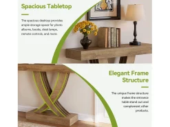 Consola*Tribesigns Mesa de Console 110 cm, Mesa de Entrada em Marrom Rústico com Quadro em X, Mesa de Corredor Estreito em MDF Castanho