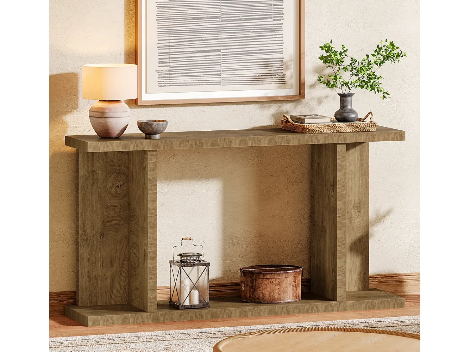 Tribesigns Mesa de Console 160 x 30 x 85 cm Mesa de Sala de Estar com Base em Forma de U 2 Andares^ Consola