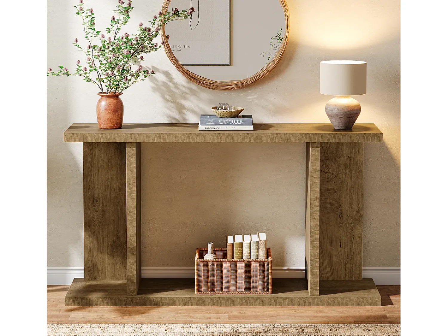 Tribesigns Mesa de Console 160 x 30 x 85 cm Mesa de Sala de Estar com Base em Forma de U 2 Andares^ Consola