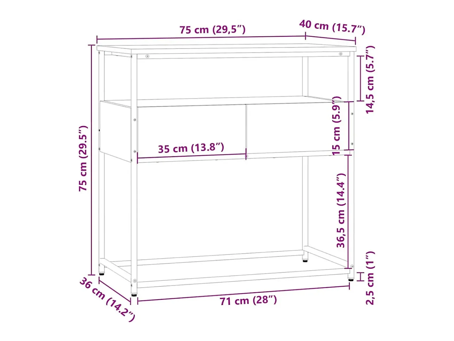 vidaxl Mesa de console Carvalho Sonoma 75x40x75 cm Madeira projetada^ Consola