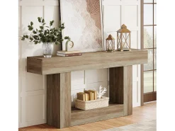 Consola*Tribesigns Mesa de Console 160cm, Mesa de Entrada de 2 Andares Rural, Mesa de Sofá, Mesa atrás do Sofá, Cinza Cinzento