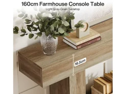 Consola*Tribesigns Mesa de Console 160cm, Mesa de Entrada de 2 Andares Rural, Mesa de Sofá, Mesa atrás do Sofá, Cinza Cinzento