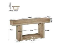 Consola*Tribesigns Mesa de Console 160cm, Mesa de Entrada de 2 Andares Rural, Mesa de Sofá, Mesa atrás do Sofá, Cinza Cinzento