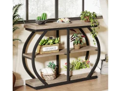 Consola|Tribesigns Mesa de Console 105cm, Mesa de Entrada Industrial de 3 Andares com Quadro de Metal Arcoado e Prateleiras de Armazenamento Natural claro