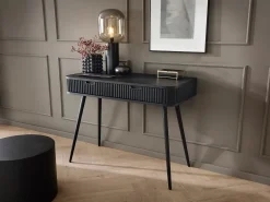 Consola| Mesa de console com 2 gavetas e pés s foscos, 103x80 cm Preto