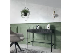 Consola| Mesa de console com 2 gavetas e pés de metal 104x78 cm Preto