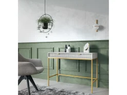 Consola* Mesa de console com 2 gavetas e pés de metal dourado 104x78 cm Cinzento