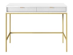 Mesa de console com 2 gavetas e pés de metal dourado 104x78 cm^ Consola