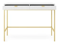 Mesa de console com 2 gavetas e pés de metal dourado 104x78 cm^ Consola