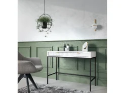 Discount Mesa de console com 2 gavetas e pés de metal preto 104x78 cm Branco