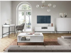 Discount Mesa de console com 2 gavetas e pés de metal preto 104x78 cm Branco