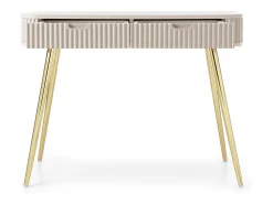 Mesa de console com 2 gavetas e pés dourados foscos 103x80 cm Bege