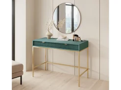 Mesa de console com 2 gavetas e pés de metal dourado 104x78 cm^ Consola