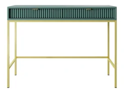 Mesa de console com 2 gavetas e pés de metal dourado 104x78 cm^ Consola