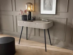 Mesa de console com 2 gavetas e pés pretos foscos, 103x80 cm^ Consola