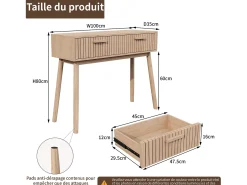 Consola| Mesa de console com 2 gavetas com efeito de madeira e tiras Castanho