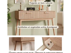 Consola| Mesa de console com 2 gavetas com efeito de madeira e tiras Castanho