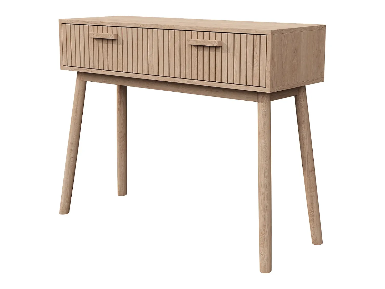 Consola| Mesa de console com 2 gavetas com efeito de madeira e tiras Castanho