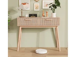 Consola| Mesa de console com 2 gavetas com efeito de madeira e tiras Castanho