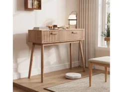 Consola| Mesa de console com 2 gavetas com efeito de madeira e tiras Castanho