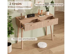 Consola| Mesa de console com 2 gavetas com efeito de madeira e tiras Castanho