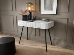 Consola| Mesa de console com 2 gavetas e pés pretos foscos, 103x80 cm Branco