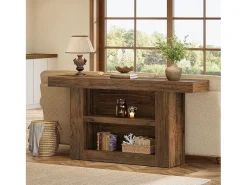 Consola*Tribesigns Mesa de Console com Armazenamento, Mesa de Entrada Rural de 3 Andares com Base em Forma de U, 160cm Castanho