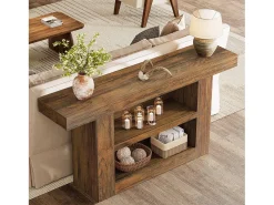 Consola*Tribesigns Mesa de Console com Armazenamento, Mesa de Entrada Rural de 3 Andares com Base em Forma de U, 160cm Castanho